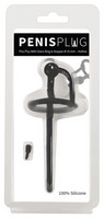 Penisplug Dilator - szilikon húgycsőtágító makkgyűrűvel (0,6mm) - fekete kép