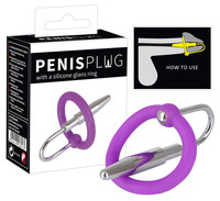 Penisplug - szilikon makkgyűrű hűgycsőkúppal (lila-ezüst) kép
