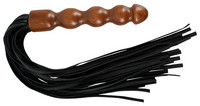 ZADO - bőr korbács, fa dildó nyéllel (fekete-barna) kép