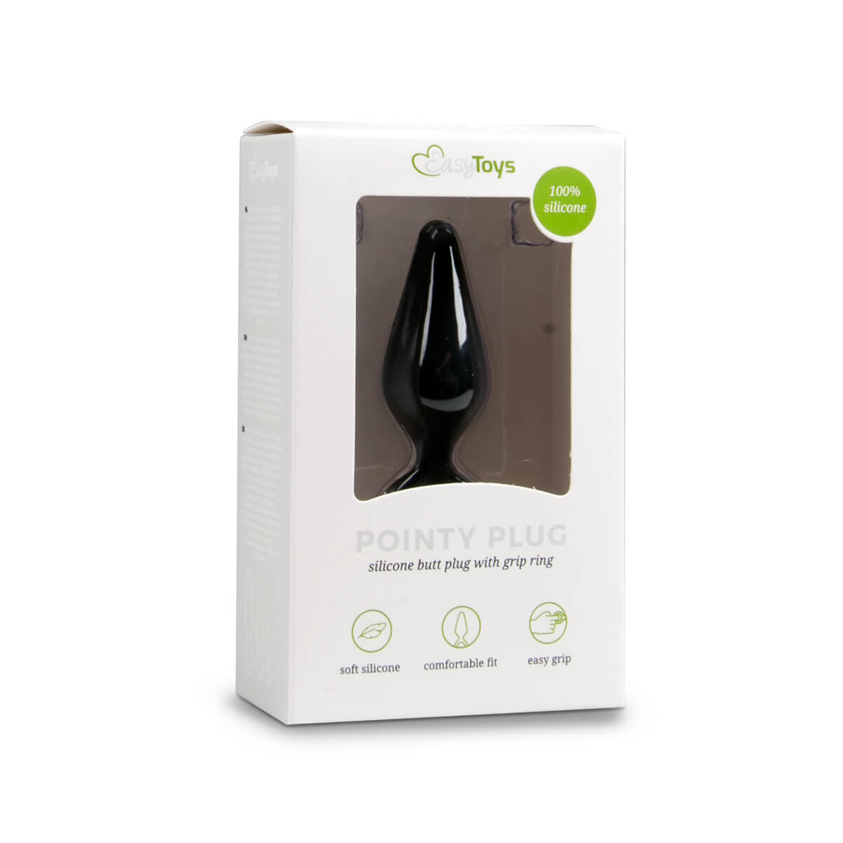 Easytoys Pointy Plug - fogógyűrűs anál dildó - közepes (fekete) kép